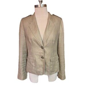 The Limited Linen Blazer Jacket Medium Career Office Khaki Epaulettes Peplum